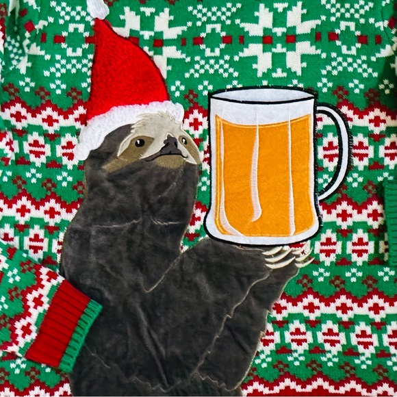 BLIZZARD BAY L Ugly Christmas Sweater • Holiday Sloth Beer Mug Pocket Pullover - Picture 10 of 14